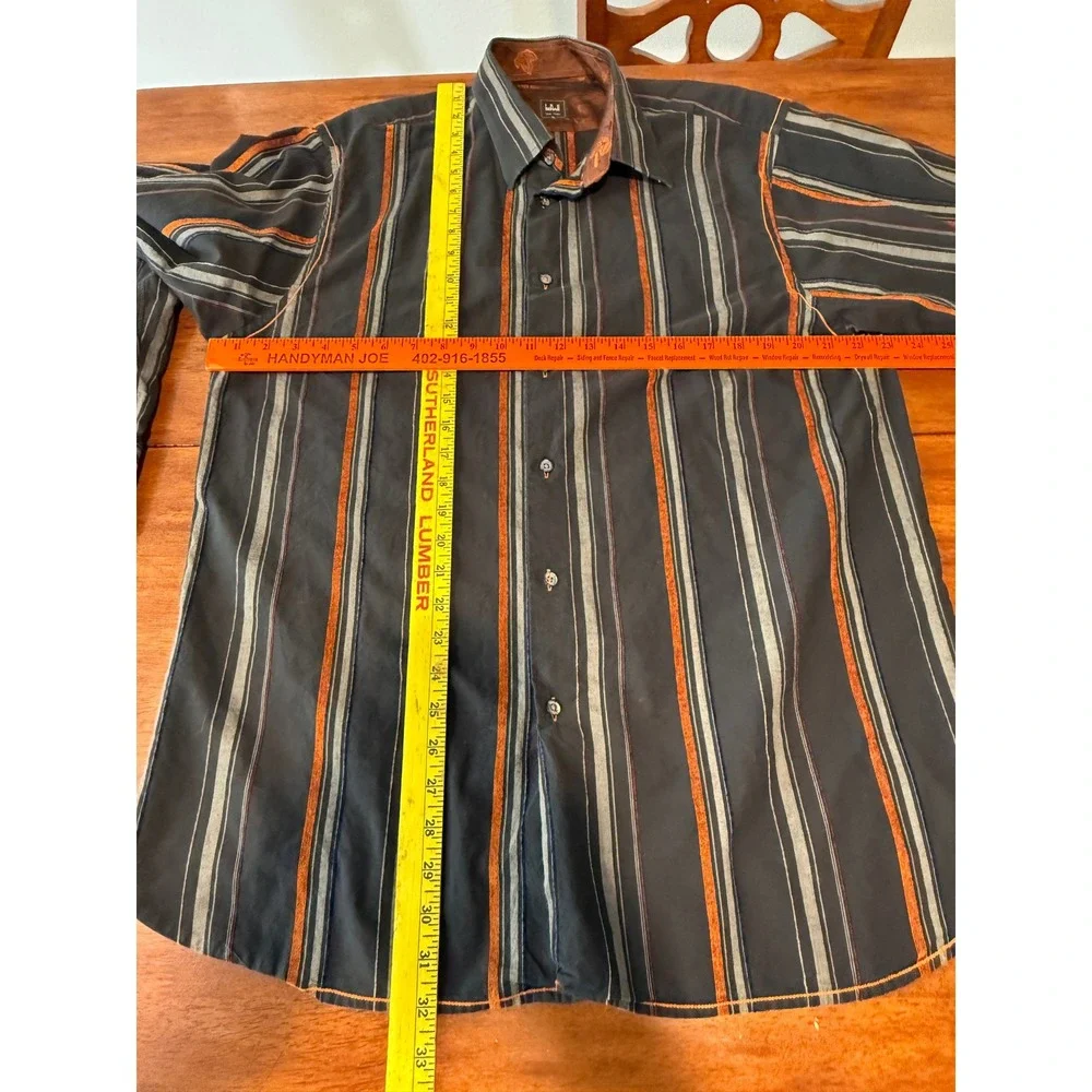Ike Behar Men's‎ XL Western Button Down Shirt Gray Orange Striped Cowboy Ranch